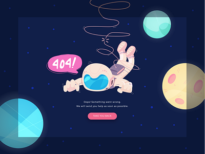 Take You Back 2d 404 astronaut character error illustration landing page planet space