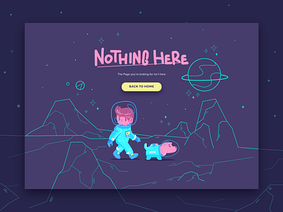 Nothing here 2d adventure astronaut character error illustration landing page space
