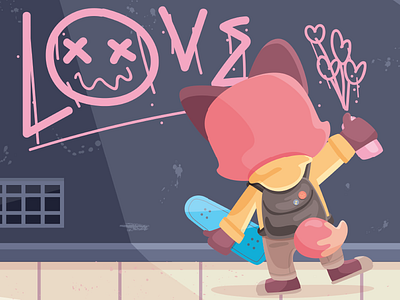 Spread love like violence character fox illustration love peace skateboard street wall