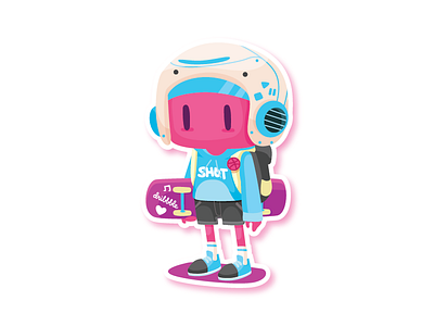 Pink Explorer adventure character dribbble explore illustration mule skateboard