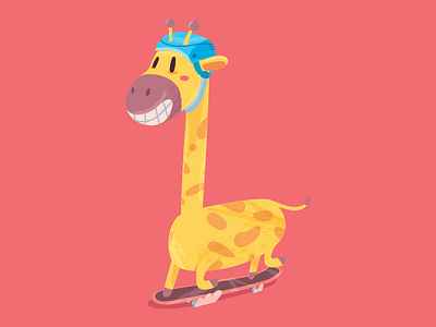 June, 21 2d animal character cute giraffe illustration skateboard