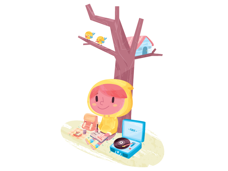 Offline picnic music adventure travel nature character illustration