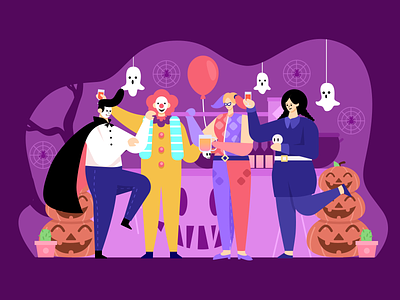 Halloween Party character costume fun ghost halloween illustration monster party people pumkin team