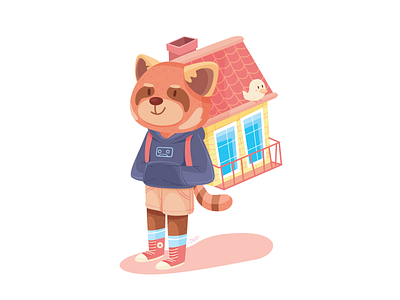 Backpacker adventure animal backpacker character cute home illustration red panda