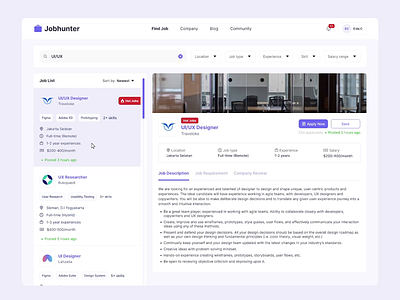 Jobhunter - Job Finder Platform dashboard design hiring job job finder job hiring job listing job portal job search platform ui ux website work