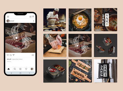 Sake + Yaki - a Japanese restaurant branding, Social media posts brand identity branding design graphic design hibachi illustration japan japanese resaurant logo social media