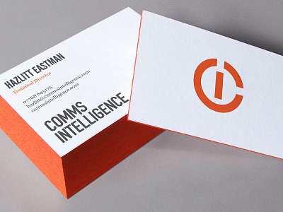 Business cards for Comms Intelligence business cards colourplan icon logo painted edge stationery