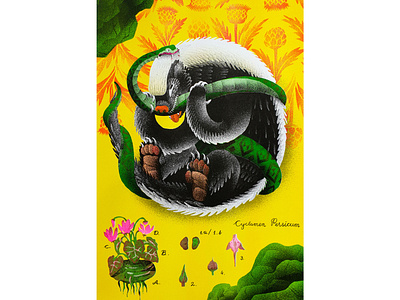 Honey Badger VS a Snake art botanical illustration design illustration lettering nature pattern print riso risograph typography zoology