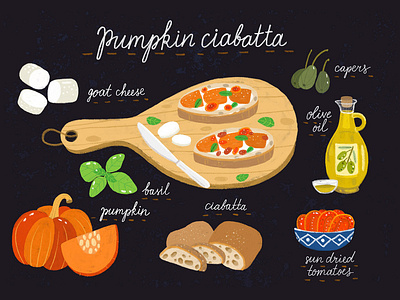 Pumpkin ciabatta cafe cafe menu food foodillustration illustration restaraunt typography
