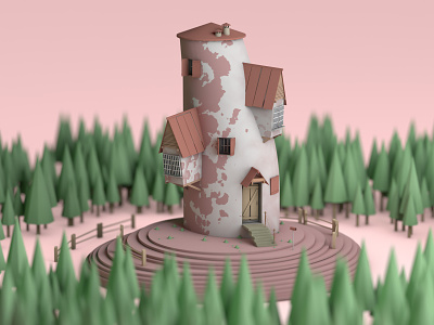 House In The Forest 3d art 3d artist cartoon cinema 4d design forest illustraion lowpolyart pink purple render