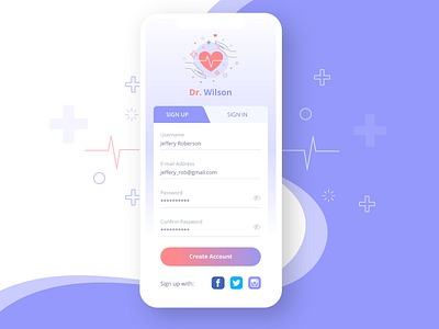 Sign Up Screen dailyui health medical mobile app scrren sign up