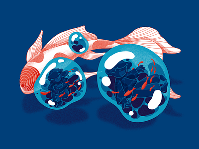 Fish and bubble | isolated bubble communication design fish goldfish illustration individual isolated lockdown lonely quarantine quarantine life team underwater water
