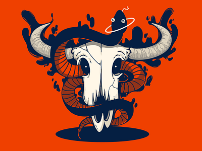 Happy new year of ox! bull chinese new year cow design evil ghost hole illustration magic ox skeleton skull snake zodiac