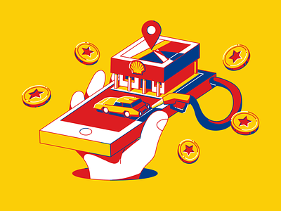 Project illustration - SXXXL application coin design fuelling gas station hand illustration location loyalty map mobile mobile app mobile payment navigation nozzel payments petrol pin service ui