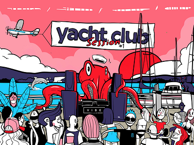 Yacht club session illustration lake octopus summer yacht