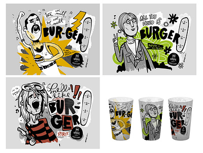 BSF cups burger cups festival festivalcups freddie mercury illustraion john lennon kurt cobain merchandise