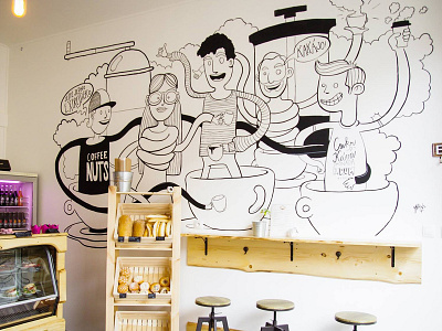 Coffee nuts illustration mural