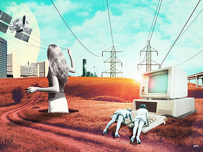 Networks collage editorial illustration