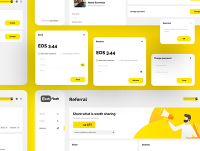 Platform UI cards change figma paltform platform recieve referral send ui ui ux ui design uidesign ux wallet web yellow