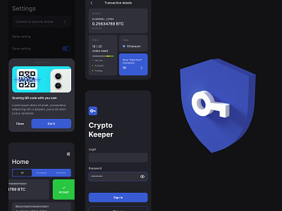 Crypto keeper black blue concept crypto crypto wallet cryptocurrency dark dark theme figma keeper lock uiux wallet ui