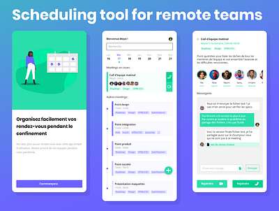 Scheduling app remote teams app call challenge design file sharing list meetings messaging mobile remote work scheduling teamwork ui ux video conference
