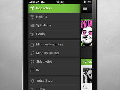 Music app - Menu