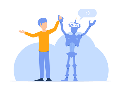 Artificial Intelligence ai art company design drawing dribbble emoji graphic design illustration man partnership robot site smile vector website