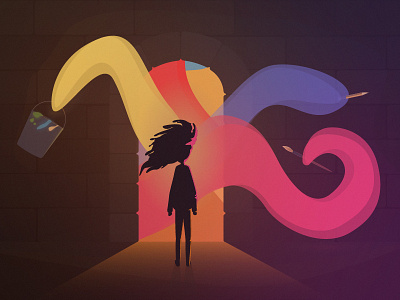 Bright New World art artist boy brush design drawing dungeon girl hair hello dribbble illustration knight of the brush light logo painter paints style vector world