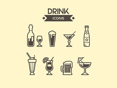 Drink icons art beer bottle branding cocktail cup drink drinks glass icons iconset illustration mojito soda ui vector wine