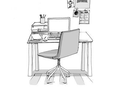 Office desk sketch chair desk drawing furniture furniture sketch ink laptop pen photoshop scamp sketch