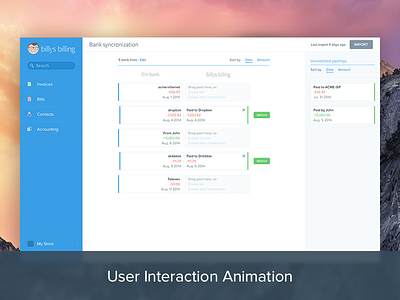 User Interaction, Bank Reconciliation animated billys billing demonstration interaction design ui ux