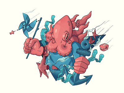 octopus blue illustration octopus red
