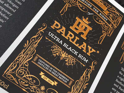 Parlay - ultra black rum Label Design branding design gold label logo parlay rum