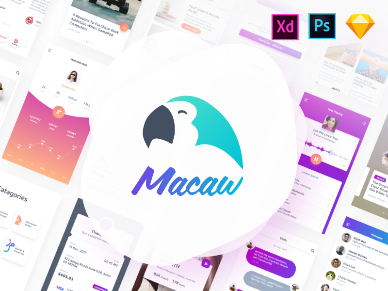 Macaw Ui Kit photoshop mobile android ios freebie xd psd ui kit