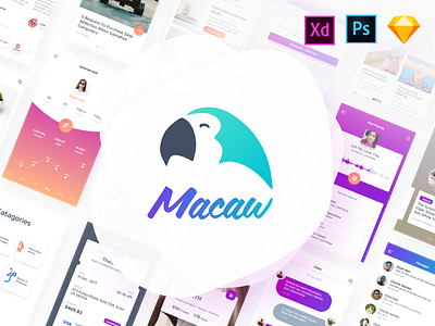 Macaw Ui Kit android freebie ios mobile photoshop psd ui kit xd