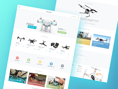 Droner - Ecommerce Website for Drones (Freebie) android app branding clean flat free freebie illustration ios iphone kit mockup multicolor psd template typography ui ux web website