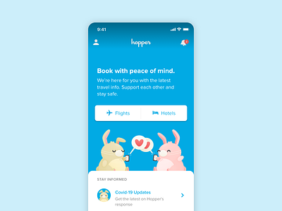 Book with peace of mind bunnies covid-19 design illustration mobile product travel ui