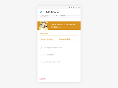 Nationality and Passport Information agent android banner banner ad bunny design illustration input fields product travel ui warning