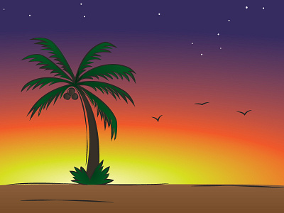 Night Beach beach cartoon night palm star sun sunset tree