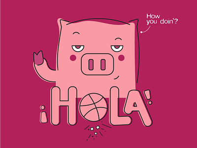 Hello Dribbble cute cute animal hallo hello hola illustration piggy pink rosa vecor
