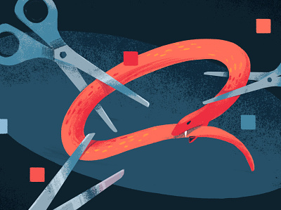 For an article about internet decentralisation editorial illustration illustration scissors snake web