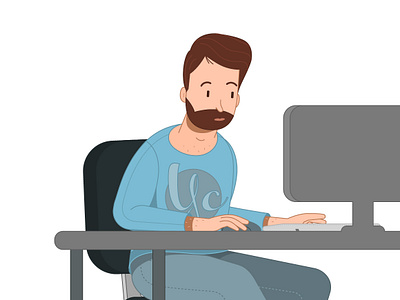 Guy at the compp character design clean computer art design drawing illustration illustrator line art people tech vector work