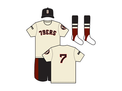 Bristol 79ers Uniforms 7 baseball burgundy cream hat numbers old school retro softball stirrups tee shirt uniforms