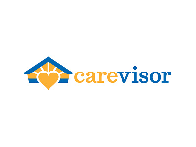 CareVisor babies baby sit blue care child care children day care gold heart home house kids light logo love negative space parents protection rays roof shelter sun sun light visor yellow