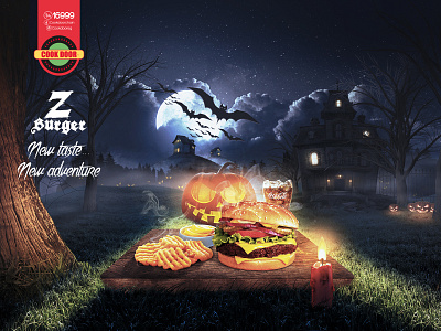 Cookdoor-Z Burger sandwich art direction burger cookdoor creative design graphic design halloween print ads