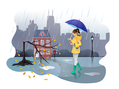 Safe Rate Illustrations – Support When You Need It blue branding chicago city design illustration mortgage people rain real estate realtor taxi ui umbrella ux vector yellow