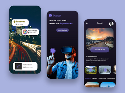 VR - Travel App UI Design 3d app app design application branding clean dark dark ui design illustration interface ios mobile ui modern ui product design ui ui design virtual reality vr vr app