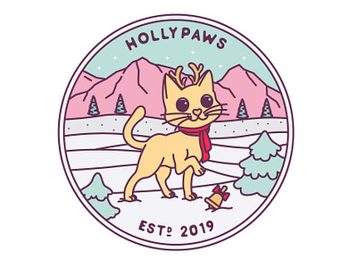 Hollypaws badge cat design illustration line line art logo monoline monoline script nature outdoor pet retro sticker sticker design tee design travelling vector vintage vintage badge