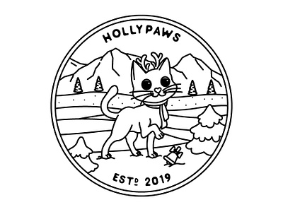 Hollypaws (B&W) badge branding cat design illustration line line art logo monoline nature outdoor pet pets retro sticker sticker design tee design vector vintage vintage badge