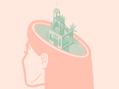 I hate Dribbble’s crops building digital head monument monument valley neck plants sea surreal water